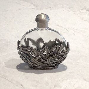 Vintage Pewter Dragonflies Filigree Collectible Glass Perfume Bottle